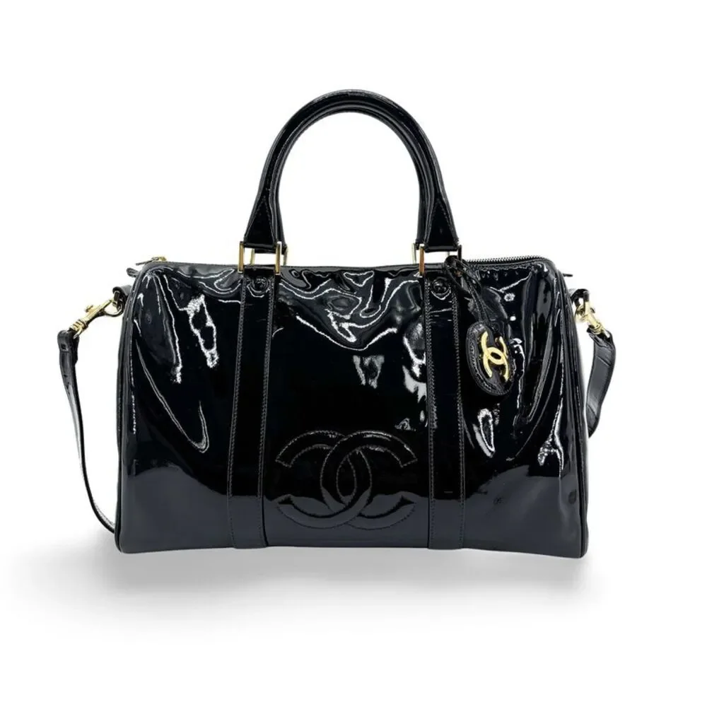 Chanel Black Patent Boston Bag